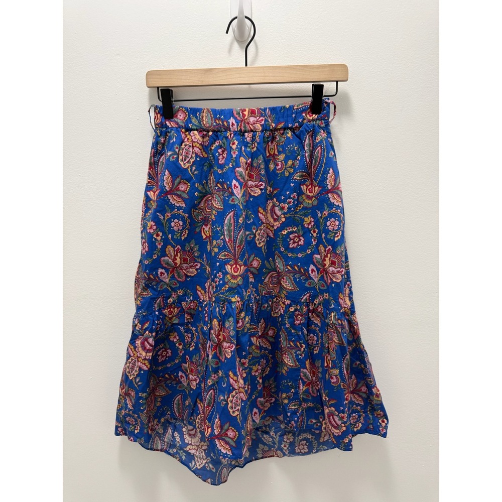 J.Crew Liberty Fabric Paisley Floral Tiered Midi Skirt Blue Pink 00 Cotton
